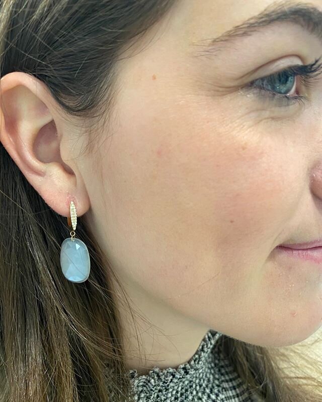 Beautiful blue moonstone and pave diamond earrings - so pretty on blue-eyed girls!!! Great Christmas gift!!