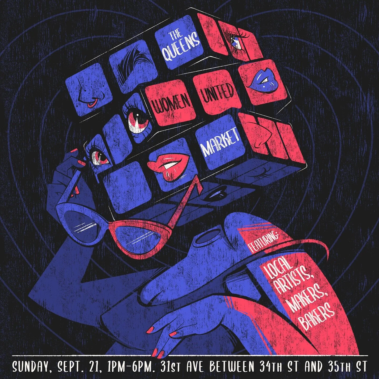 HONORED to illustrate the poster for MY FAV GIRLIE MARKET’S RETURNππ this sunday 9/21!! every year @queenswomenunitedmarket asks me to update the flyer i drew for them 2 years ago for their first market ever!!!!! and for this 3rd year’s