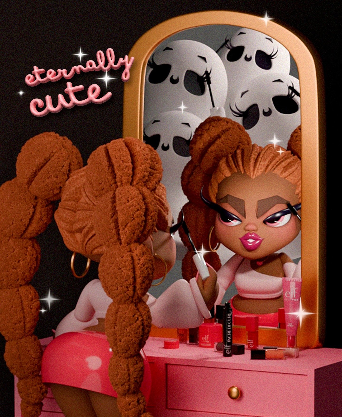 happy halloweeeen spooky cuties!!!! blendered up a newwww updated version of my og Eternally Cute illustration in 3D!! omg I&rsquo;m addicted to creating in blender and learning new textures like this hair, also rendering real products like these @el