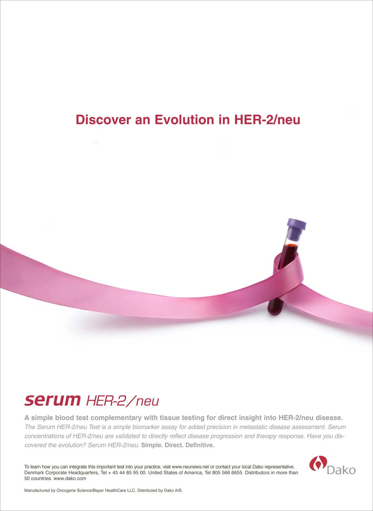 Pink ribbon wrapped around vial of blood