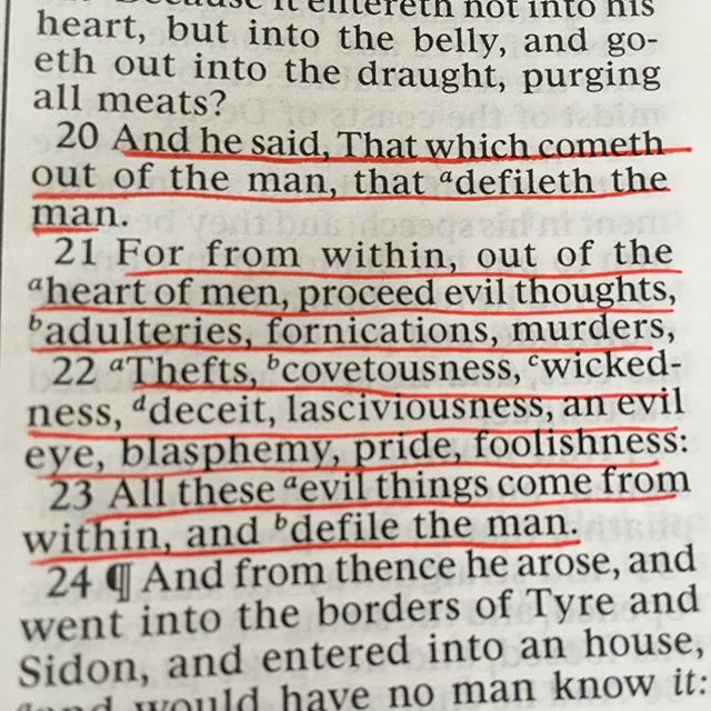 Mark 7:20-23 A list of character defects - desires of the heart that can be removed with God's help.