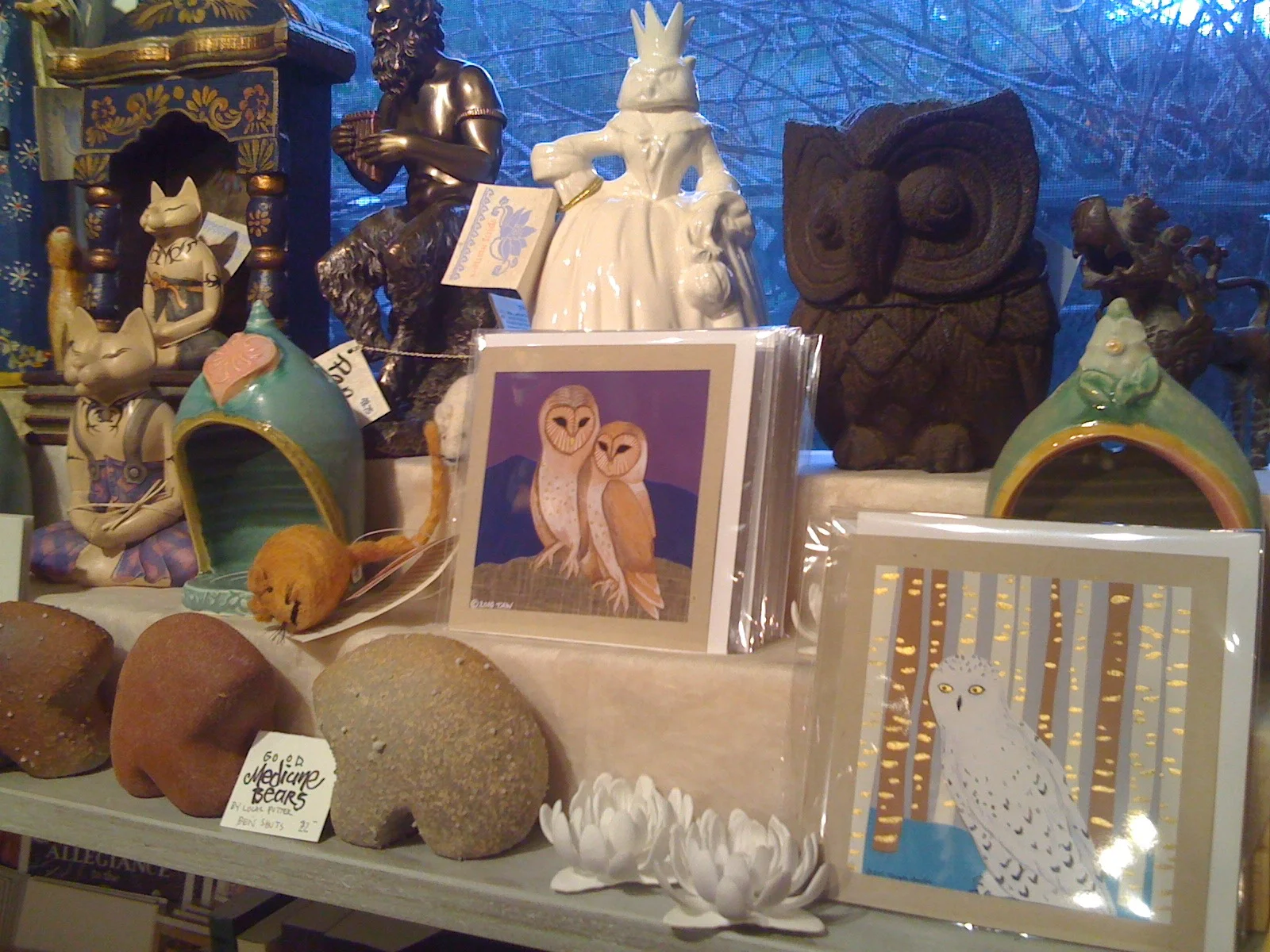 Owl greeting cards at Spirit Matters in Inverness, CA