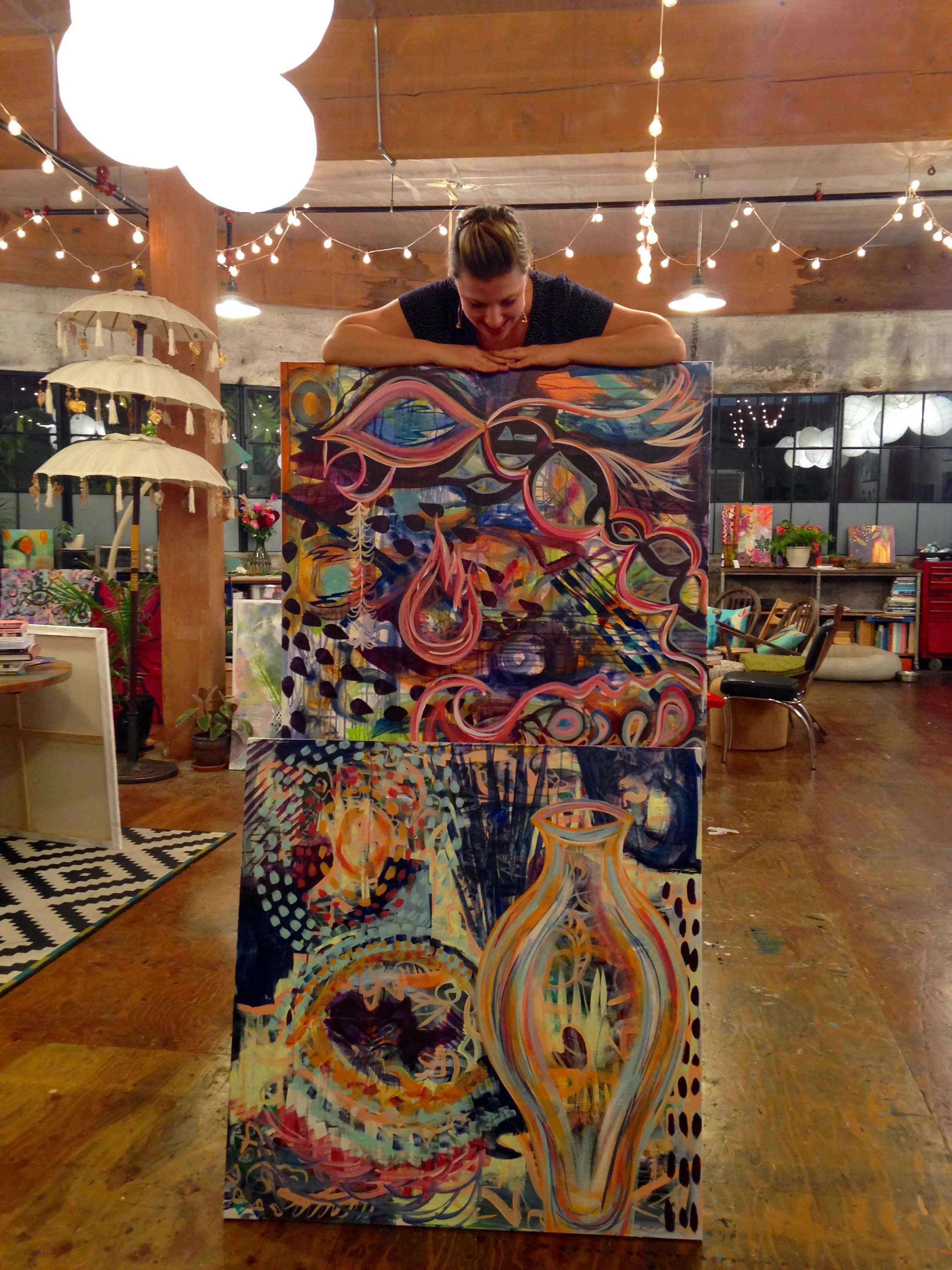 Paintings in progress at Flora's enchanting studio~