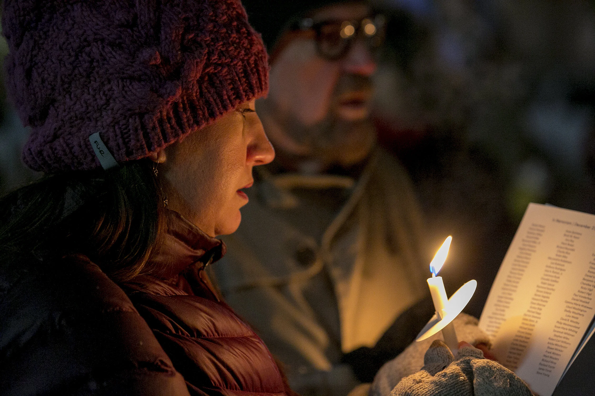 Laurel Radmore remembers a friend who died in the past year at the Colorado Coalition for the Homeless 28th Annual Homeless Persons’ Memorial Vigil. Radmore is the Director of Residential Services for the Colorado Coalition for the Homeless. (Credit: Giles Clasen)