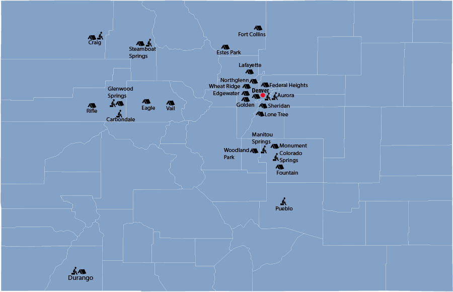 Cities in Colorado which have ordinances banning sitting or lying down in public, or banning public urban camping. A 2016 study by the University of Denver found that Colorado’s 76 largest cities have 351 ordinances that can be classified as “anti-homeless” overall.