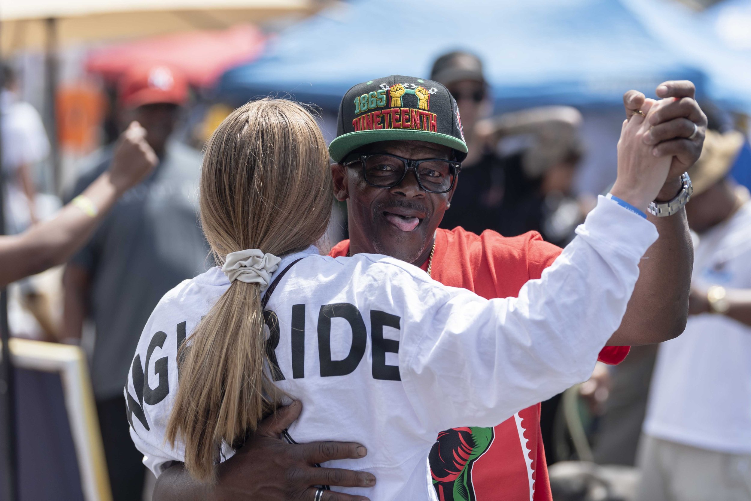    People celebrate the music and dancing during the Juneteenth festivities.    