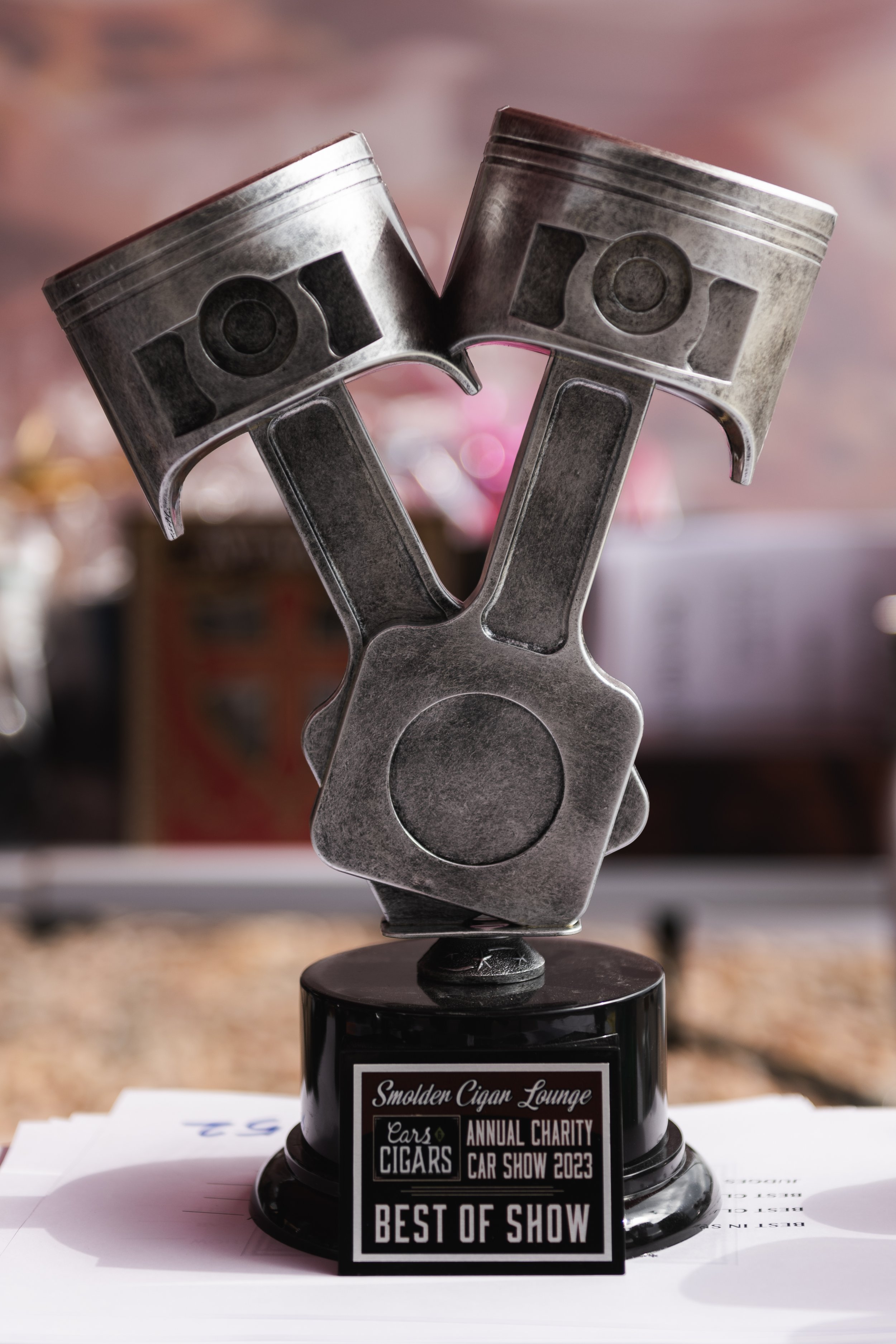  Photo: Adrian Michael  Best of Show trophy for the Smolder Cigar  Lounge Cars and Cigars show.. 