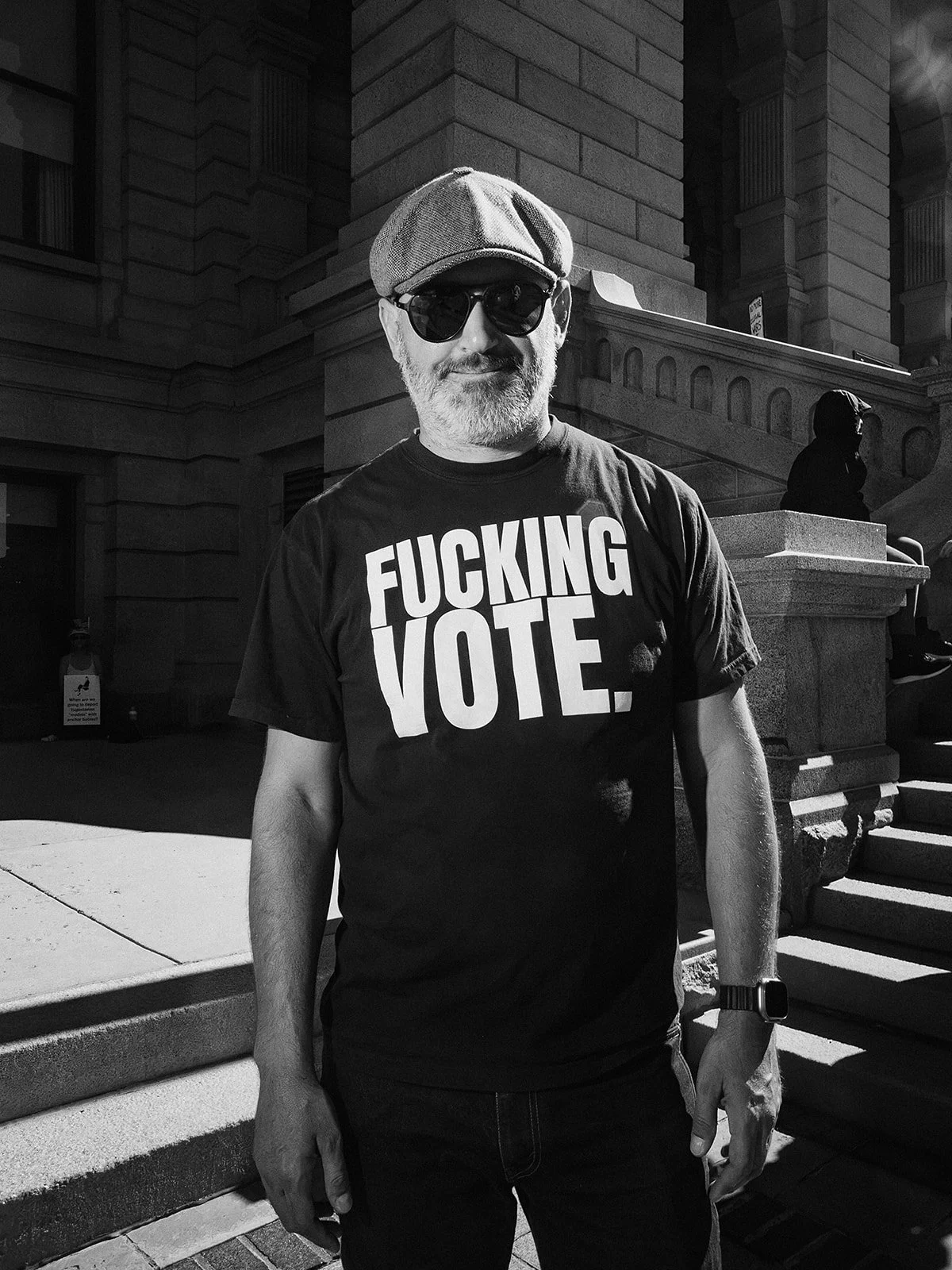 Carlos Álvarez-Aramyos, founder of American Opposition at the Denver No Kings protest on Oct. 17, 2026. Photo by Jeff Tidwell for the Denver Voice.