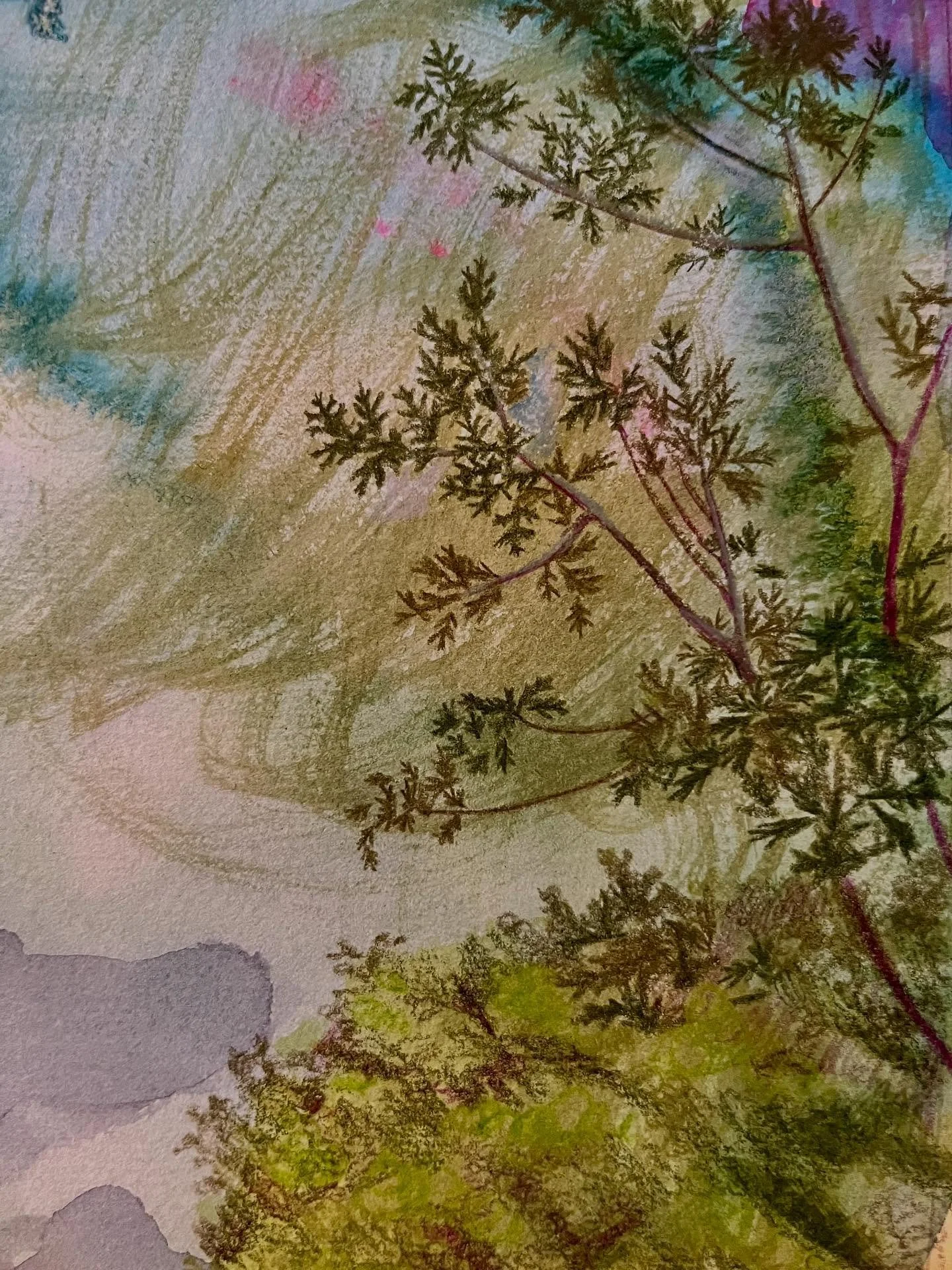 some detail shots of my work-in-progress 18x24&rdquo; painting, which is about seeing a turtle at Franklin Park but also part of my ongoing body of work about migration and belonging, somehow. 💋🐢