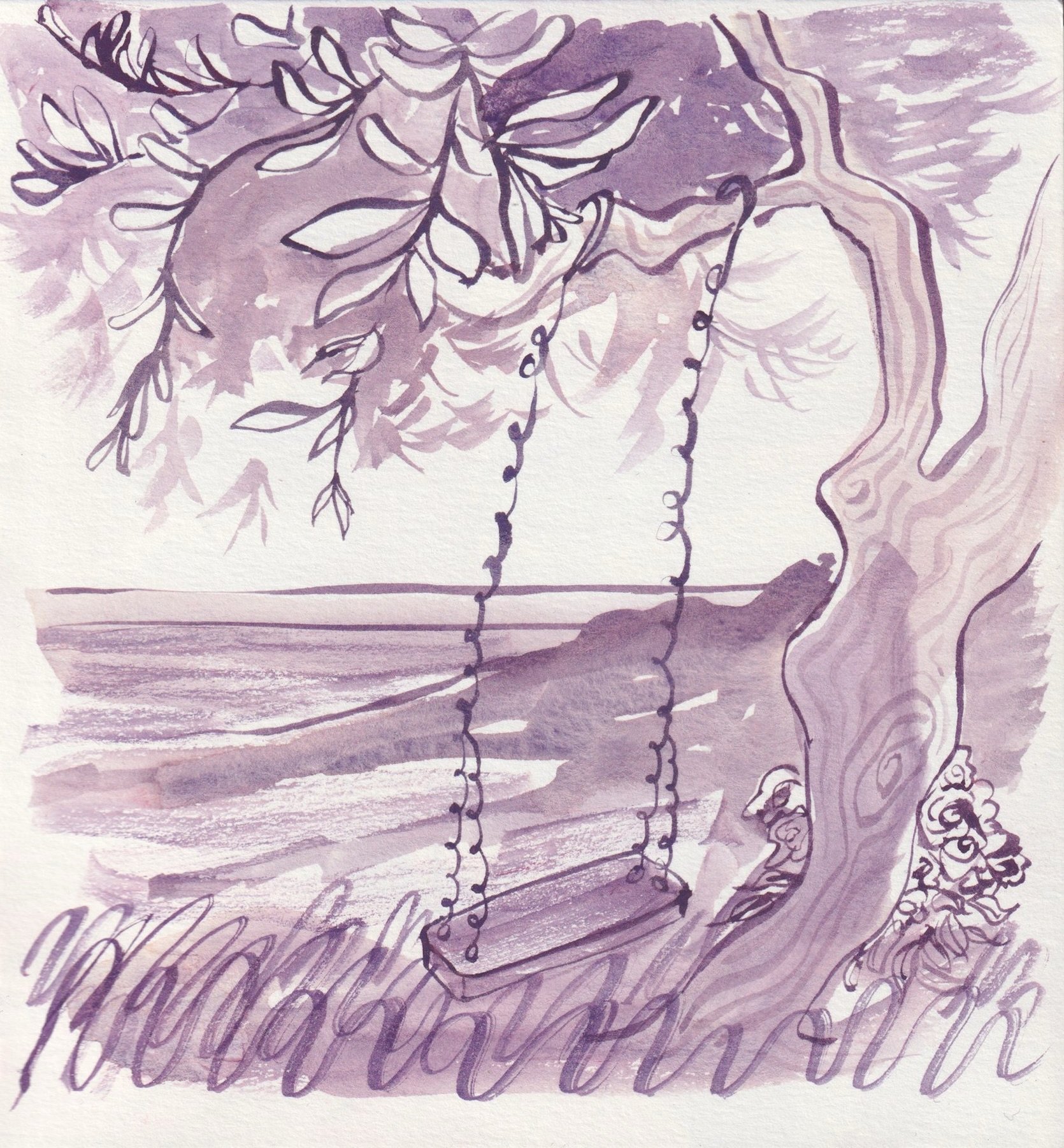 three sketches from a mountaintop olive grove