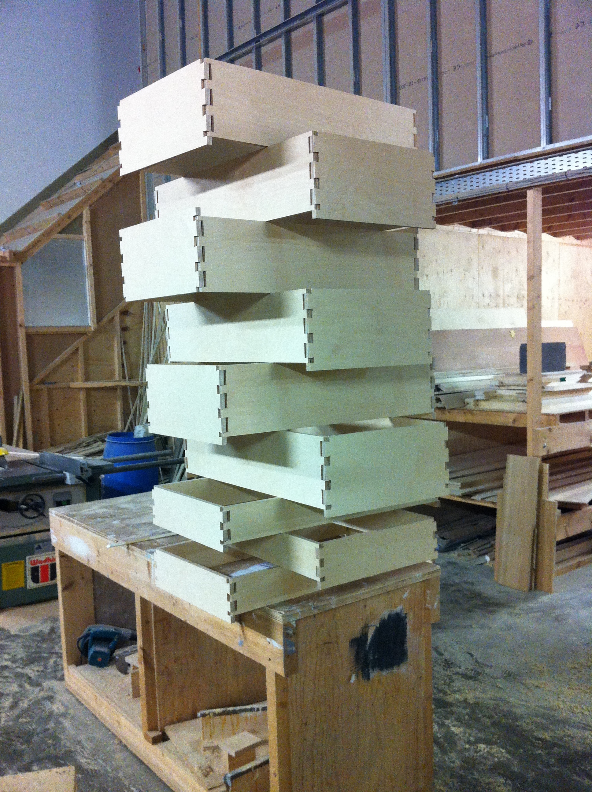 A set of fully dovetailed drawers ready for glue-up. We never resort to screws or pins when making drawers-no short cuts allowed!