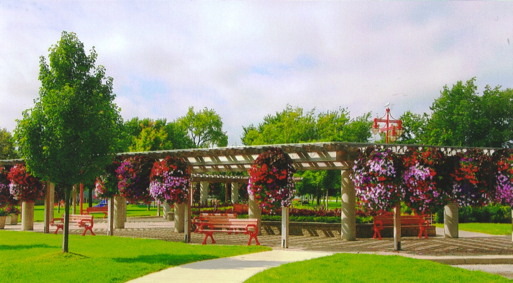 Rick Atkin Pk Arbor with hanging baskets_benches.jpg