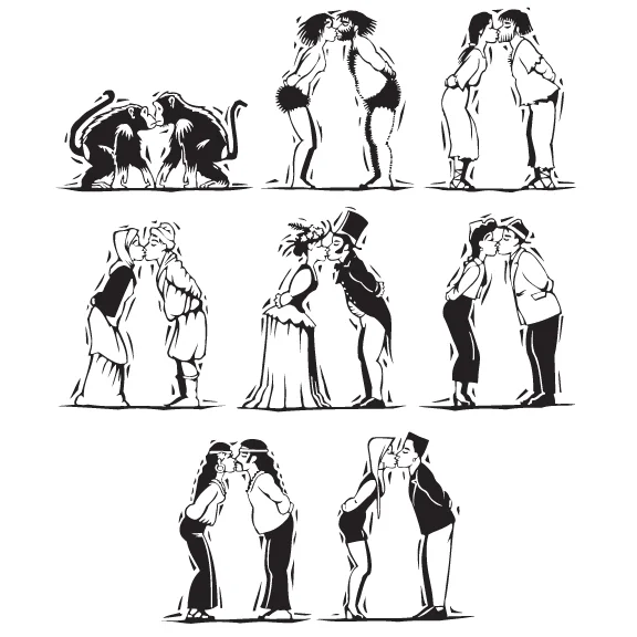 "The History Of Love," one of the woodcut-style illustrations from my book "The Love Manual," (Two Heads, UK, 1995) and "Dating, Mating, Relating" (Longmeadow, US, 1995). The Love Manual became quite popular in the UK, possibly due to a double-page spread review in The Sun newspaper, which at that time had a readership of 13 million.
