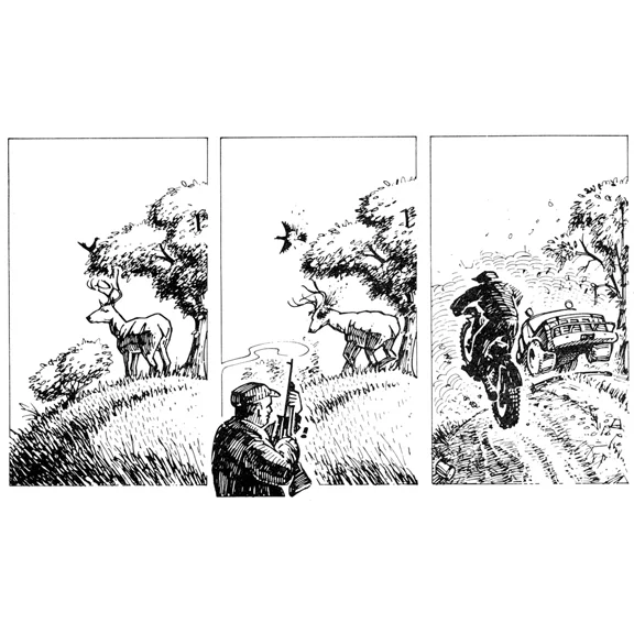 Pen and ink illustration from a 4-page 1987 comic I wrote called “Mike Macho Tells You How To Be A Real Man,” a sardonic look at sexism. It became quite notorious in a limited way, and for years I received orders from all over the country and Canada