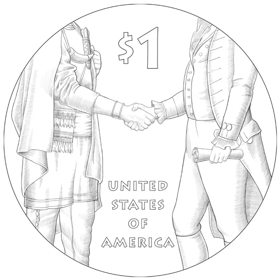  For 2013, the Sacagawea dollar was to represent the first treaty between a Native Amercan tribe — the Delawares — and the new United States government, at Fort Pitt in 1778. This was a concept not without its critics, and even the Citizens’ Coin Adv