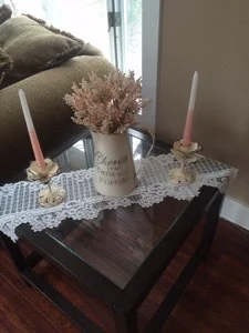 All decor was found at Michaels except for the lace piece. Found that at Goodwill.