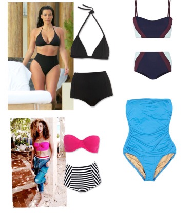 Plus size: You should focus on drawing the eye downward with flowing designs and styles. Choose prints over solids, as solids will draw more attention to your body. Swim dresses and all-over print one-peice suits are a great fit for you.