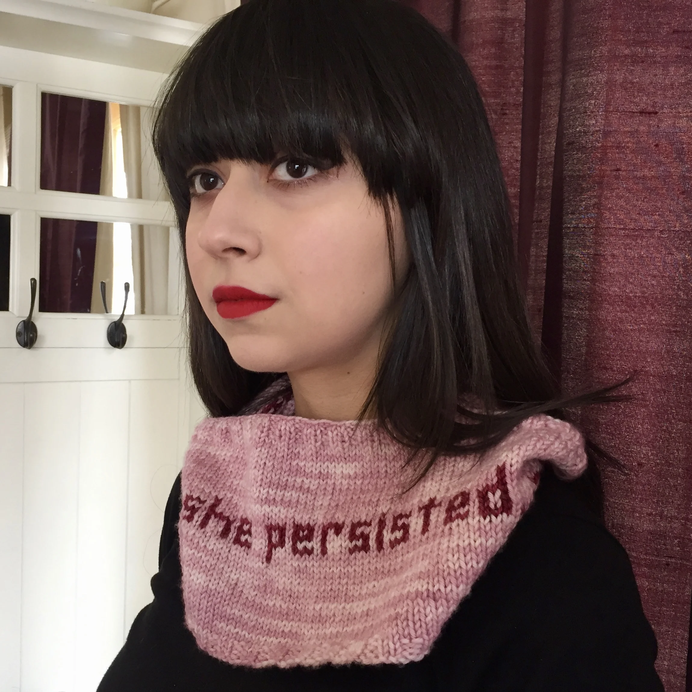 Nevertheless, She Persisted Cowl : Detailed pattern coming soon! Here's a link to the chart for the words .