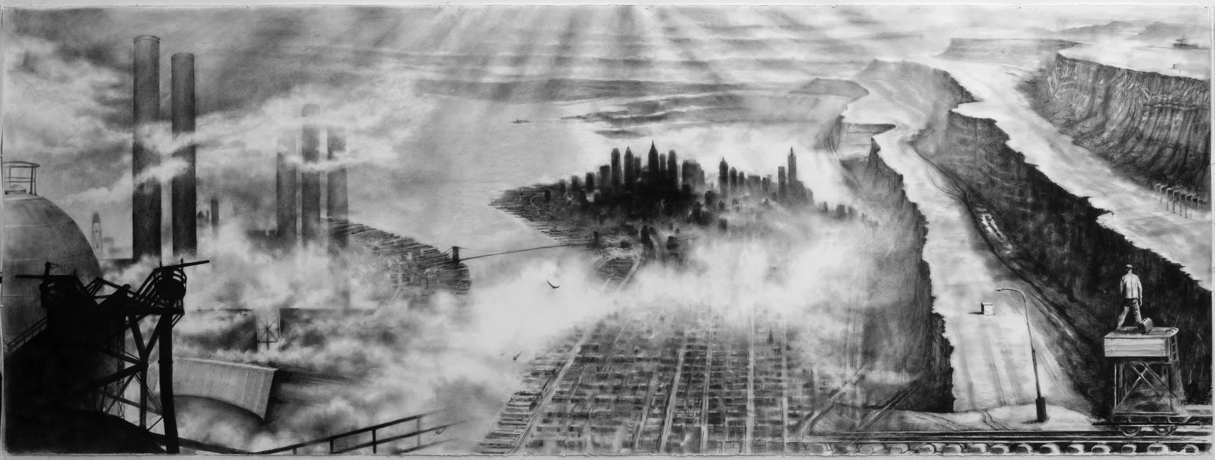 "Where We Were, and How We Got There (Sequence 2)", 2015-6 graphite on Arches 42" x 120" Collection: Dennis Lehane, LA, CA