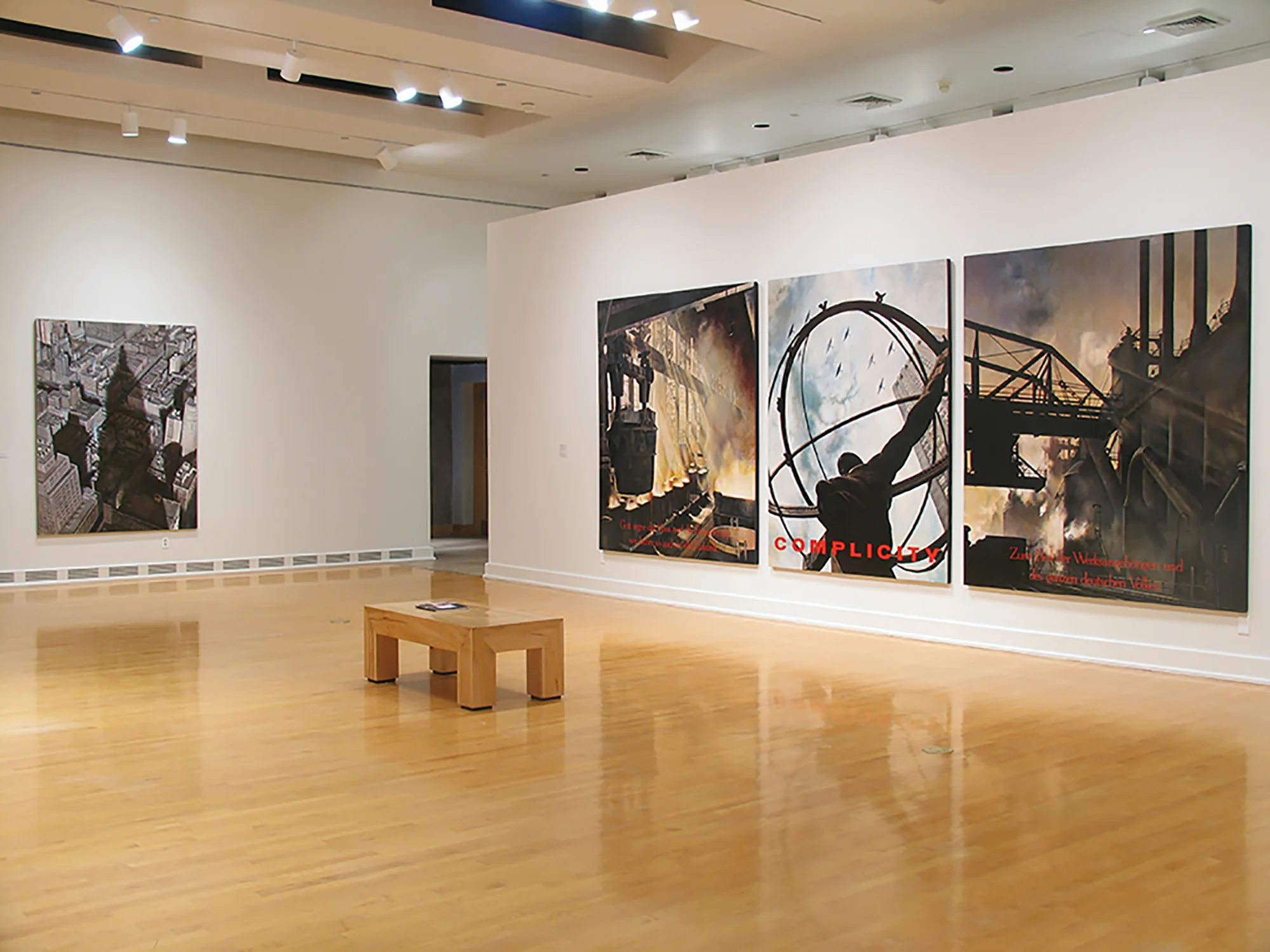 "Lawrence Gipe: Three 5-Year Plans, 1990-2005" Survey exhibition at ASU Art Museum, Tempe, AZ, 2005 Left: "Schatten", 2003, oil on panel, 96" x 72" Private Collection, Ann Arbor, MI Right: "Triptych for Krupp", 1990, 96" x 246", oil on panels Collection: Los Angeles Co. Museum of Art, LA, CA