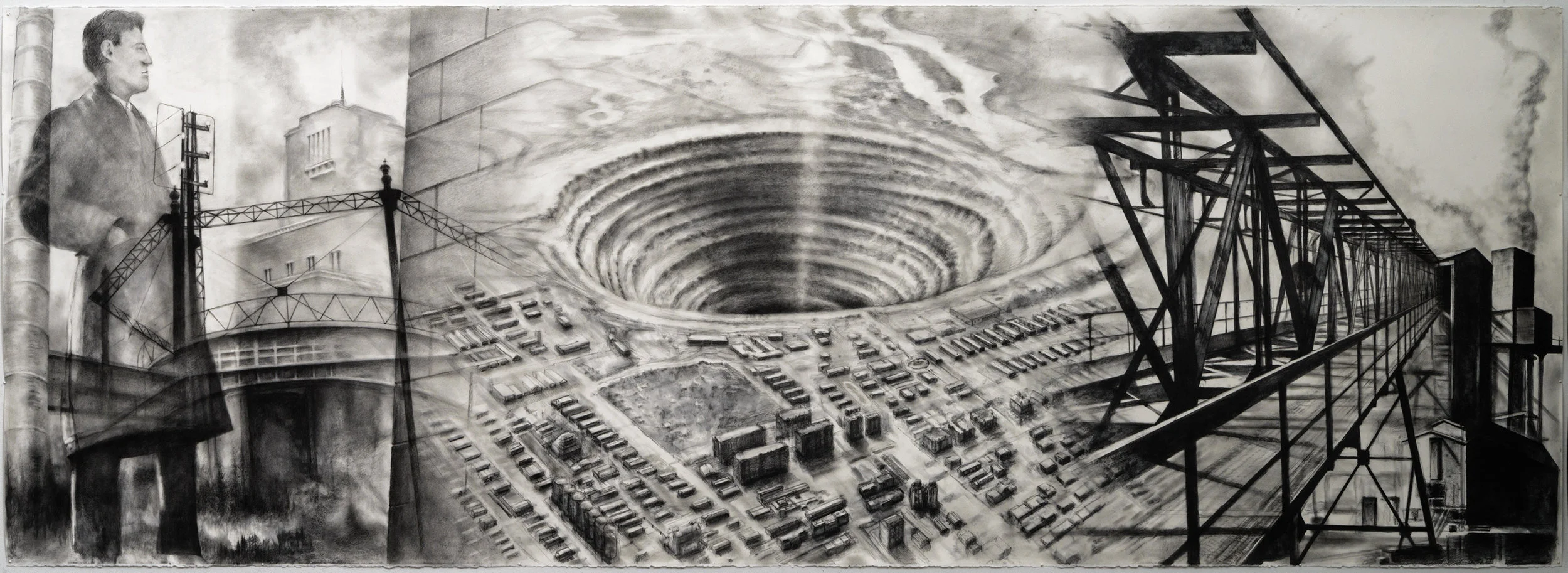 "Where We Were, and How We Got There (Sequence 1)", 2015 graphite on Arches 42" x 120"