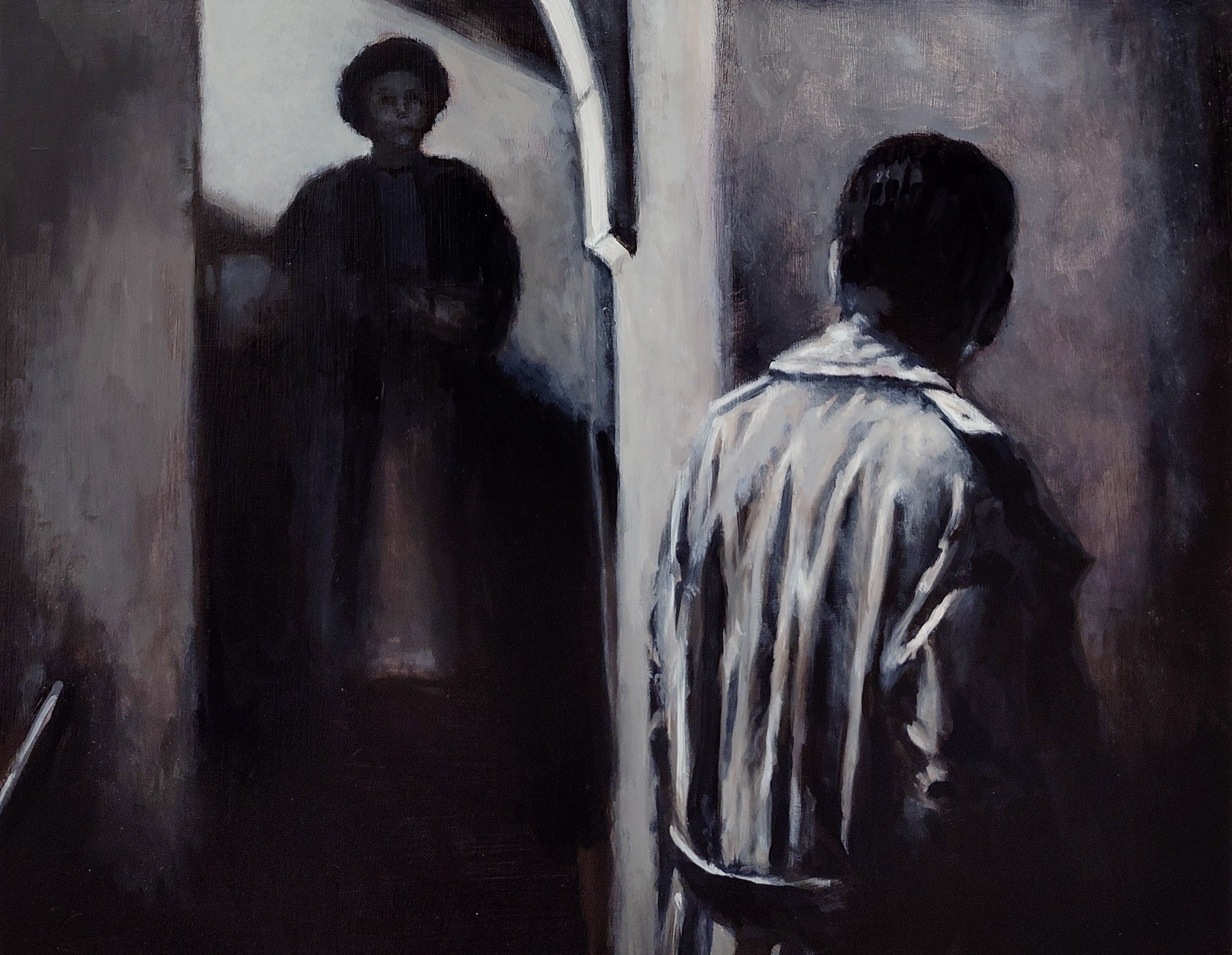 "Film Noir (Colonial) / Image 2 / Scene 2", 2025, oil on panel, 16" x 20"