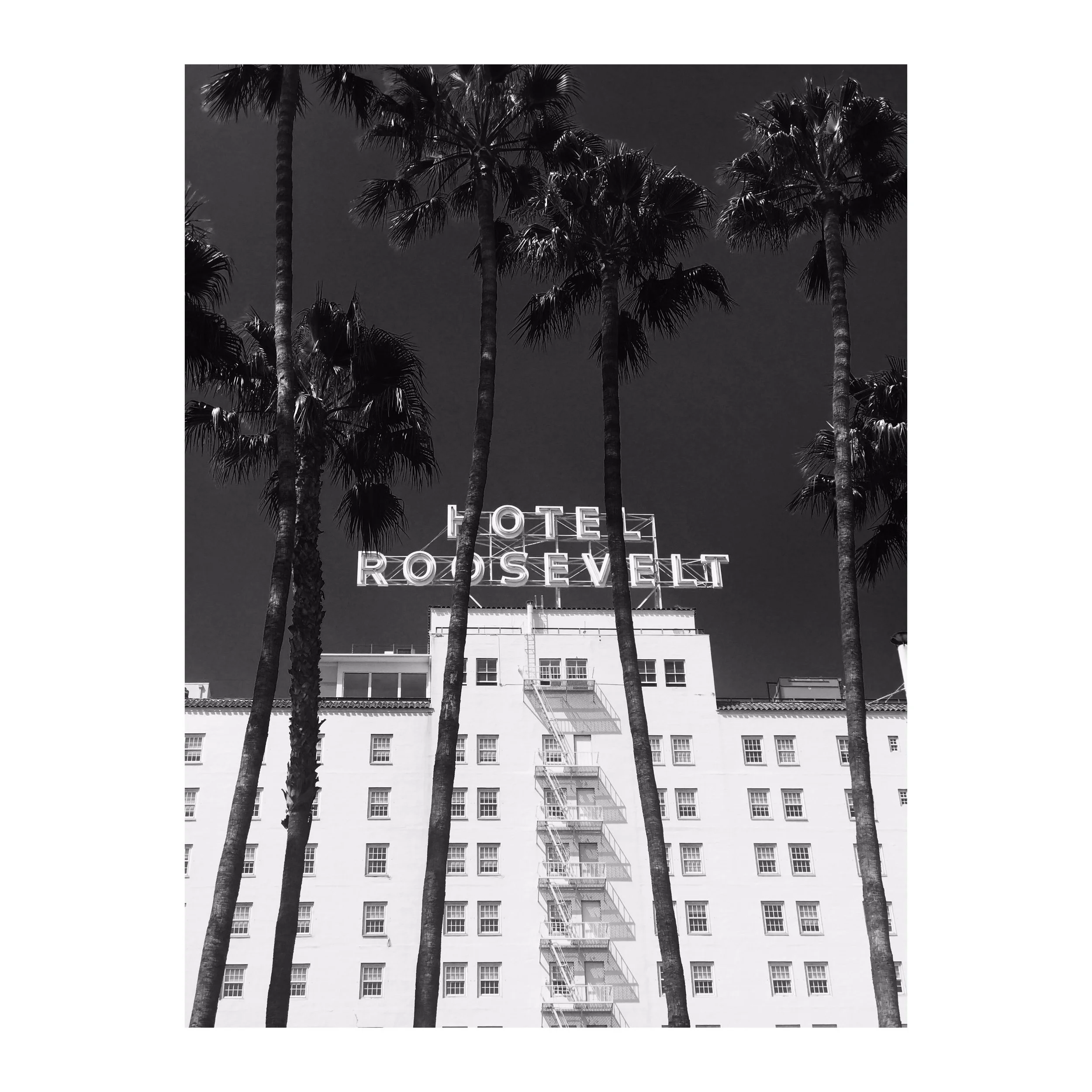 Hollywood Roosevelt Hotel in Black and White Art Photo