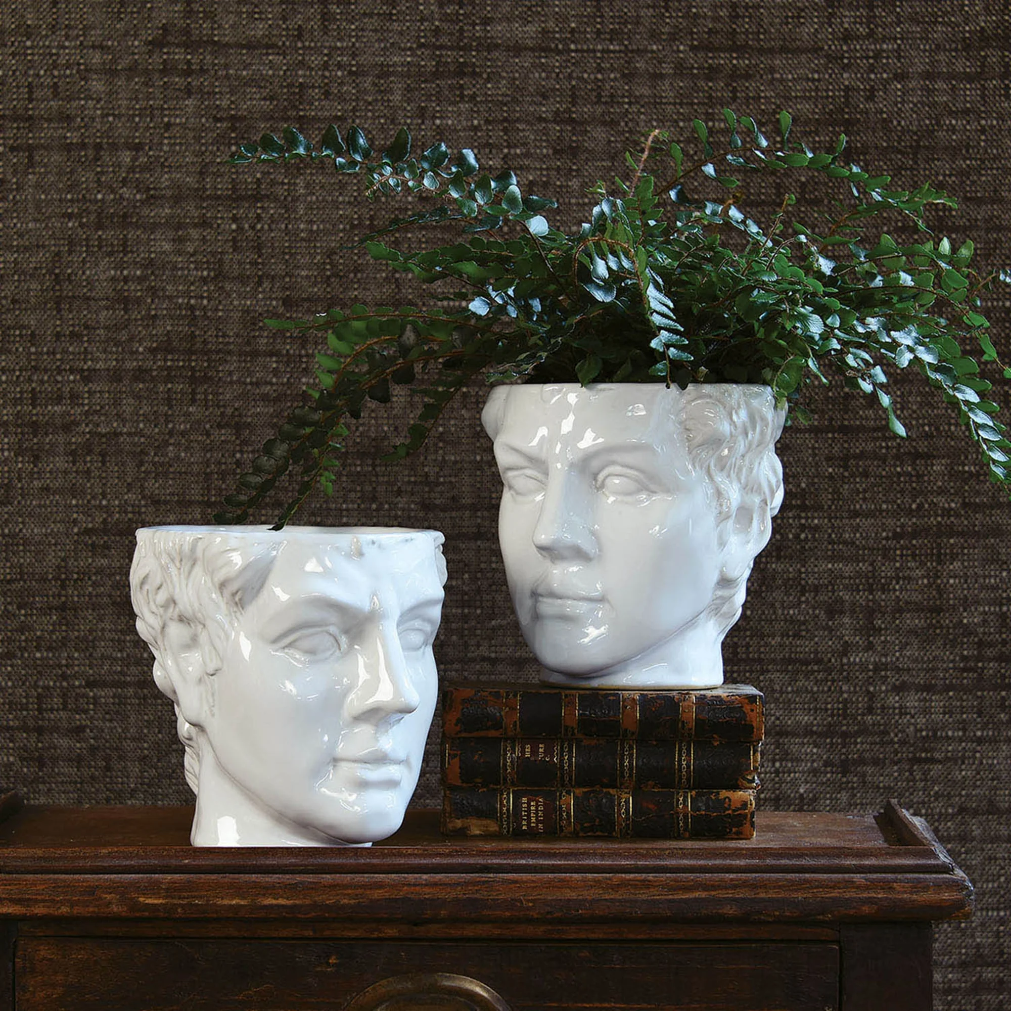 Apollo Grecian Head White Ceramic Planter Decor