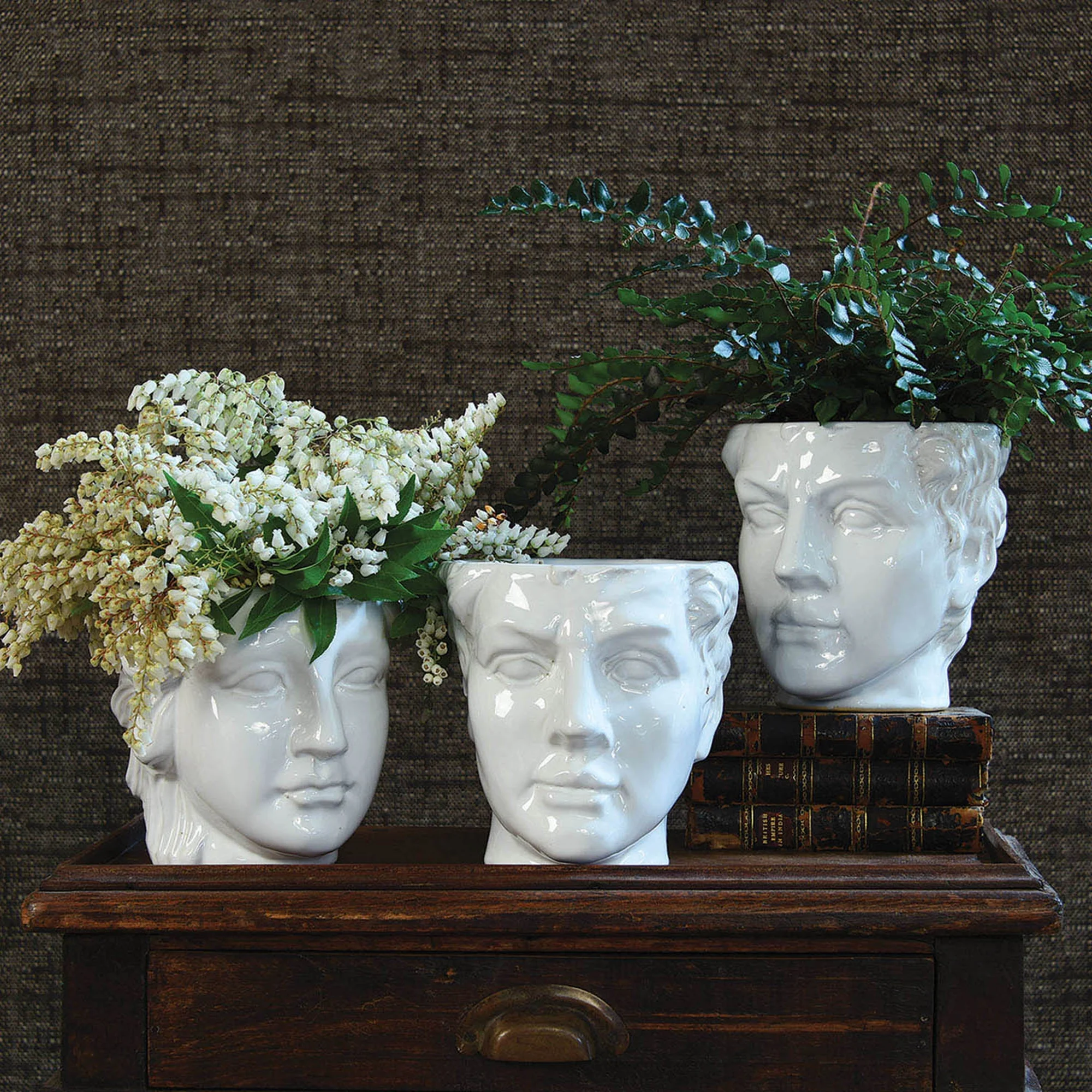 Juno Grecian Head White Ceramic Planter Decor