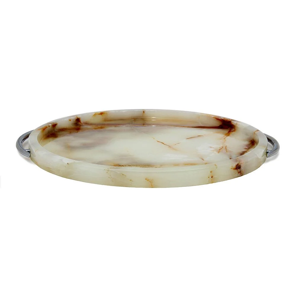 Round Solid Marble Designer Serve Tray Onyx
