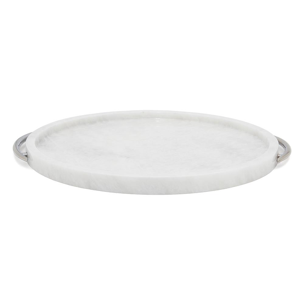 Round Solid Marble Designer Serve Tray White Pearl