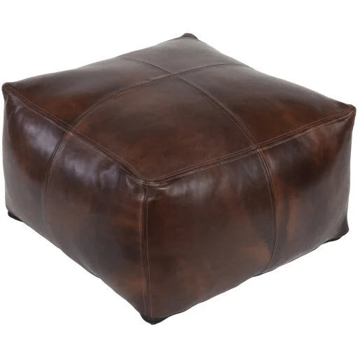 Sheffield Leather Square Pouf Dark Brown