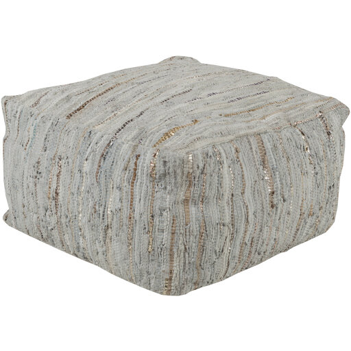 Neutral Leather Woven Pouf