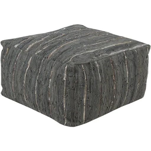 Neutral Leather Woven Pouf