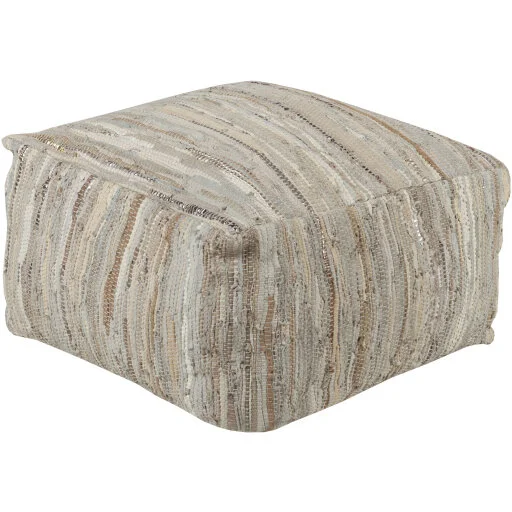 Neutral Leather Woven Pouf