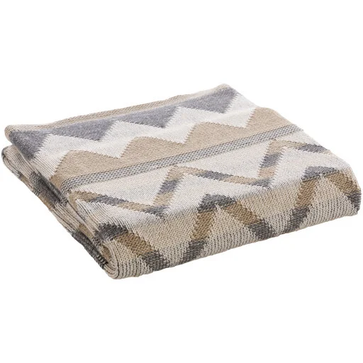 Indio Desert Neutral Chevron Throw Tan, Ivory, Light Grey