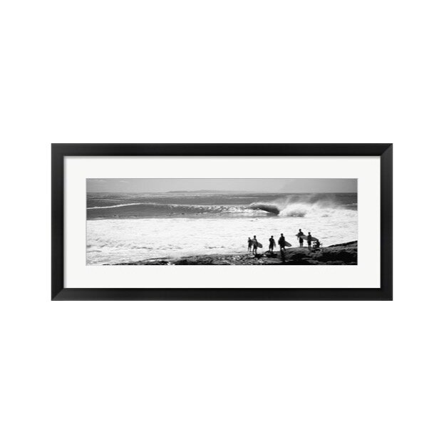 Australia Coast Surfers Black and White Framed Print