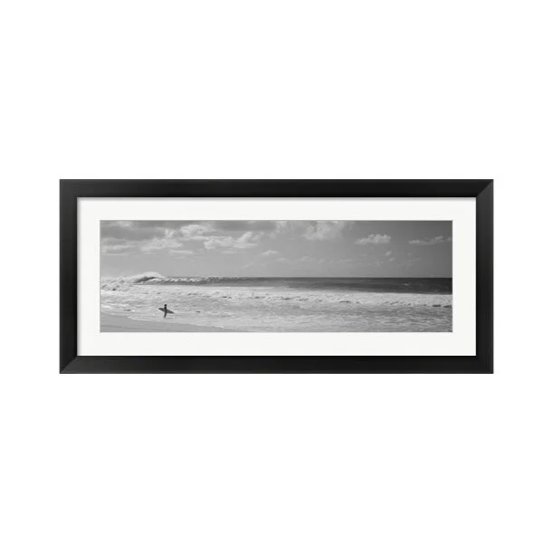 Australia Coast Surfers Black and White Framed Print