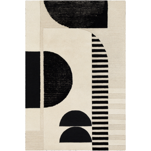 Black and Ivory Abstract Shapes Graphic Modern Indoor Rug