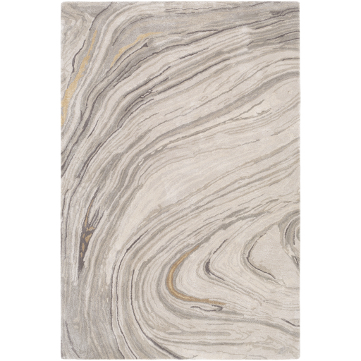 Marbled Neutral Swirl Wool Viscose Rug Mustard Accent