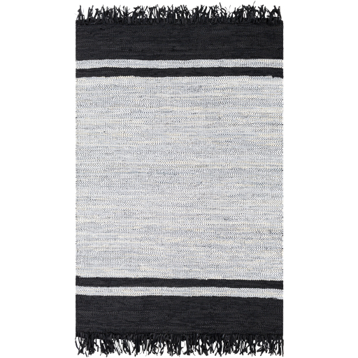Black Leather Hand Woven Designer Fringe Indoor Rug Collection