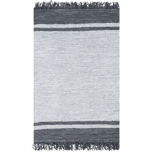 Grey Leather Hand Woven Designer Fringe Indoor Rug Collection