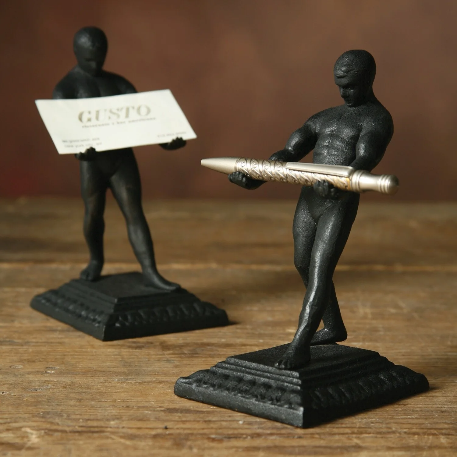 Cast Iron Strong Man Card Holder Office Decor