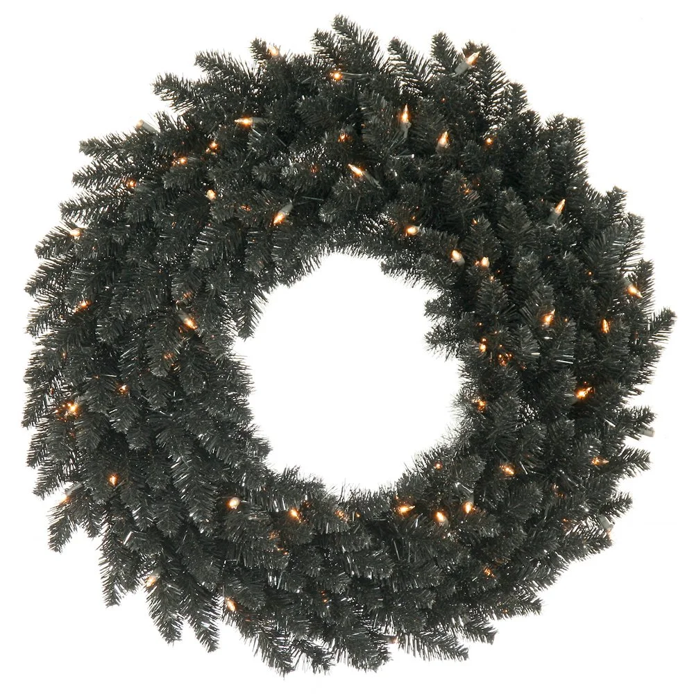 Artificial Black Pine Fir Prelit Wreath