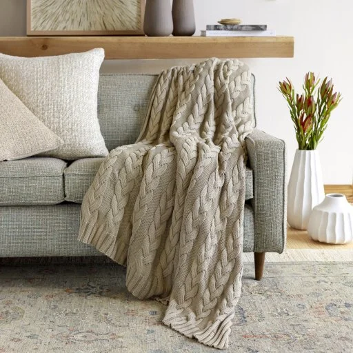 Classic Cable Knit Throw Styled