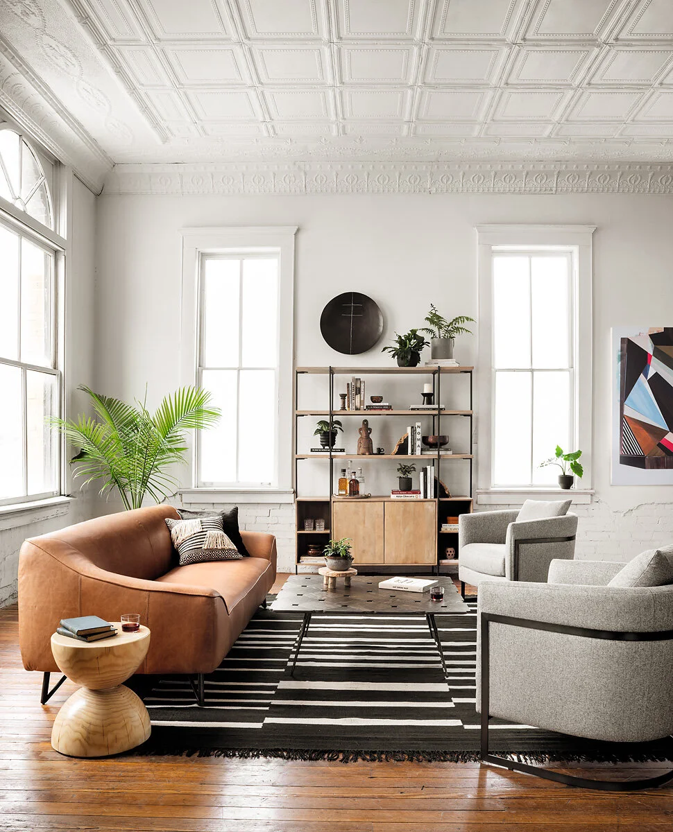 Offset Black Stripe Cotton Modern Rug Living Room Styled
