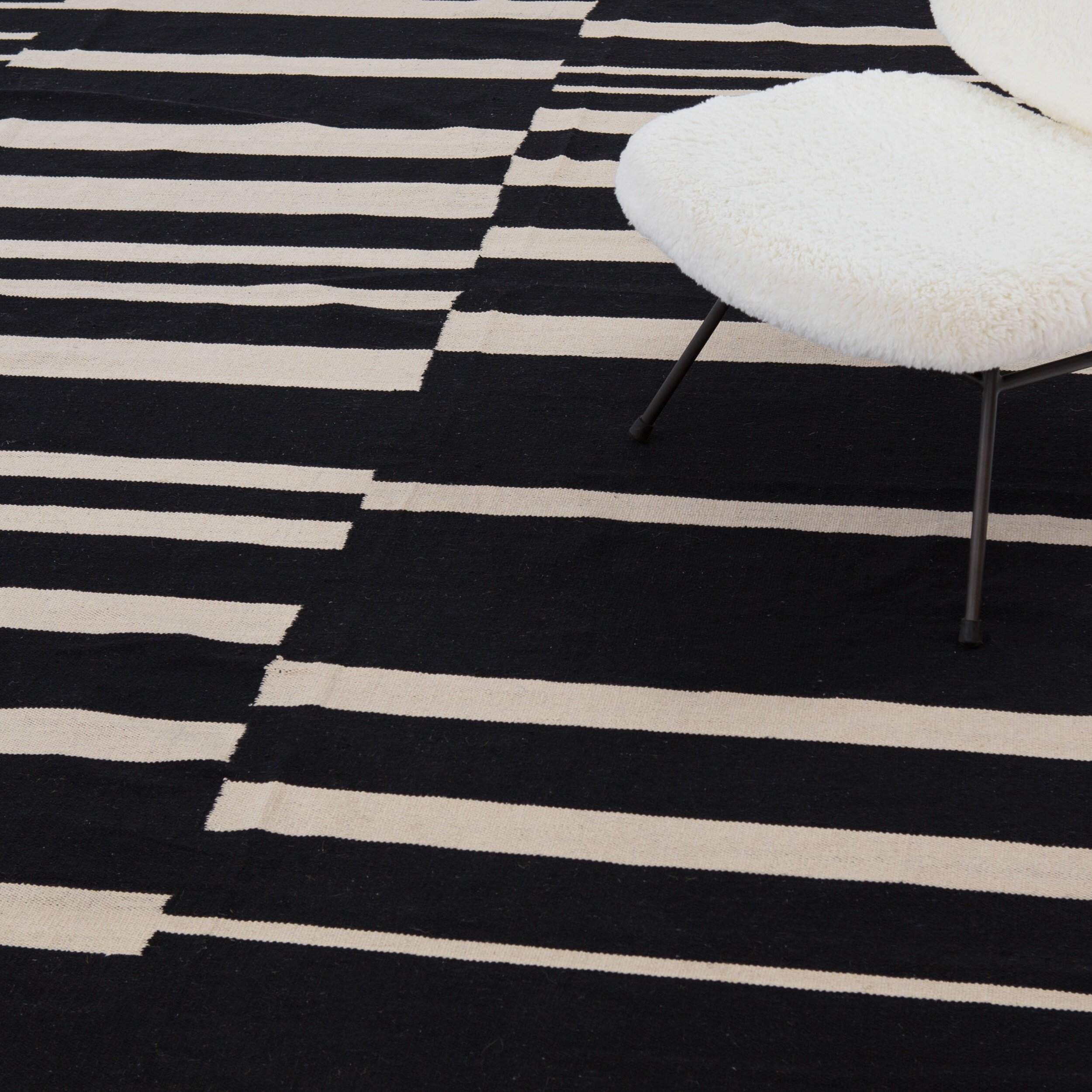Offset Black Stripe Cotton Modern Rug Living Room Styled