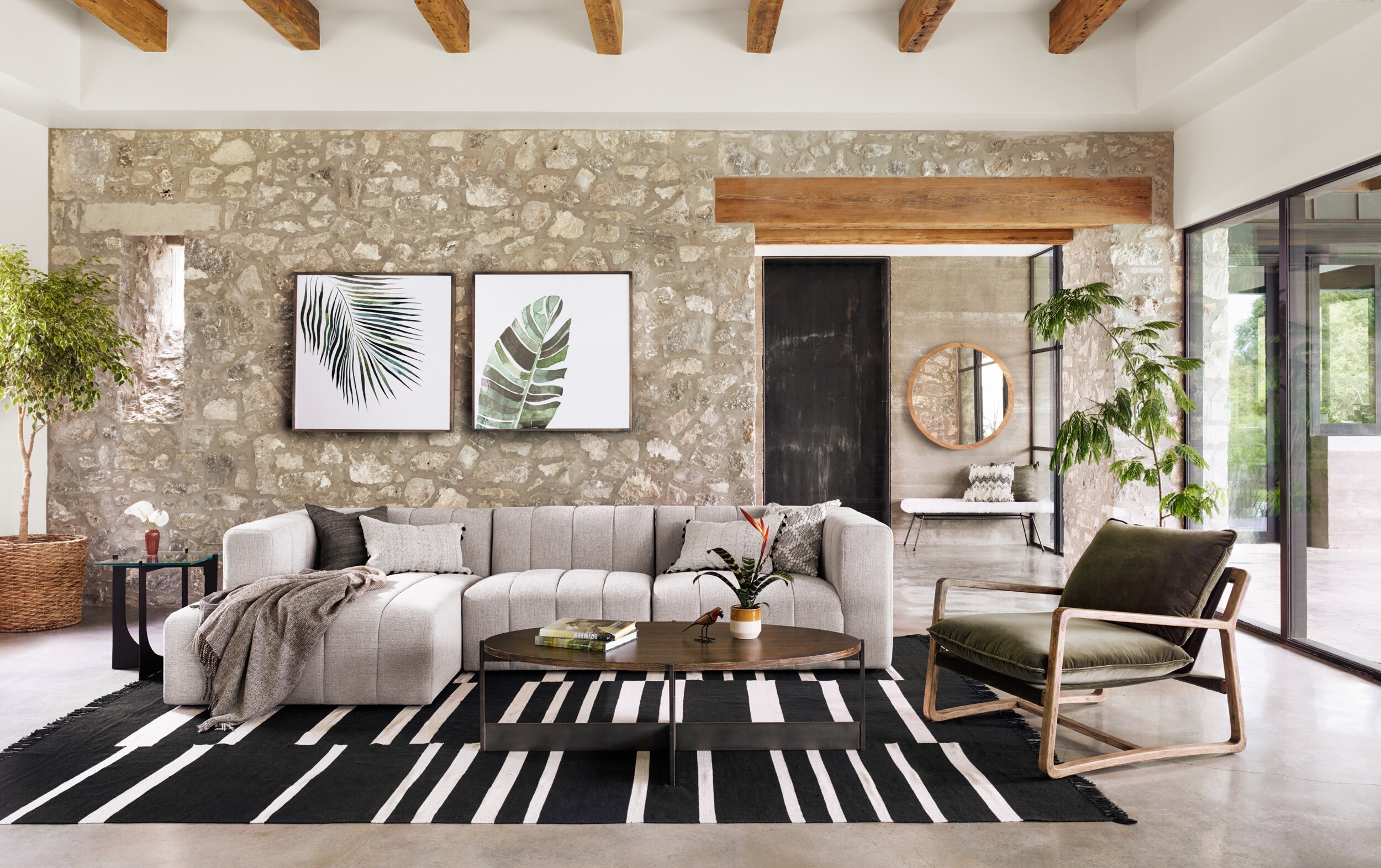 Offset Black Stripe Cotton Modern Rug Living Room Styled