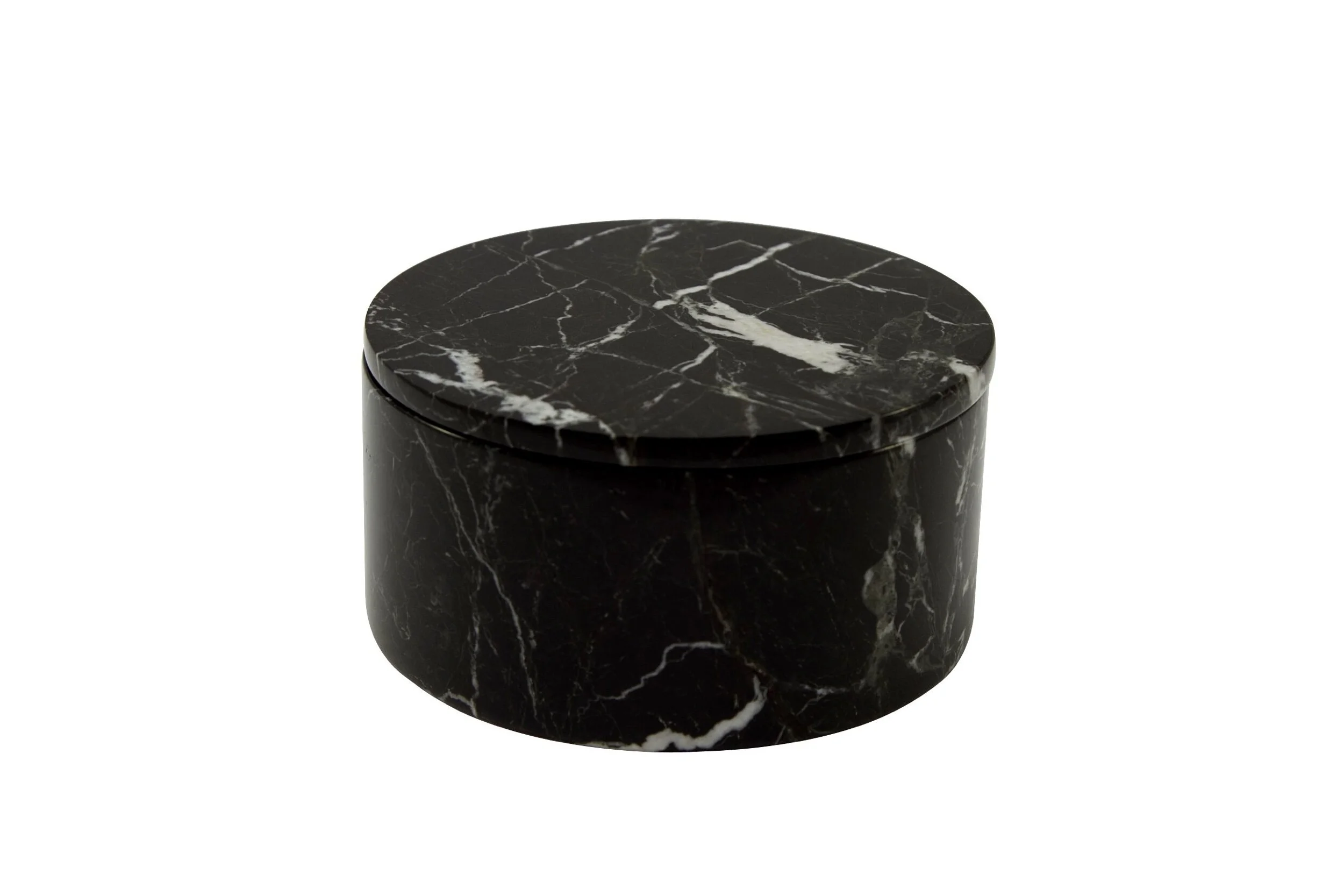 Designer Black Ivory Marble Keepsake Box Round