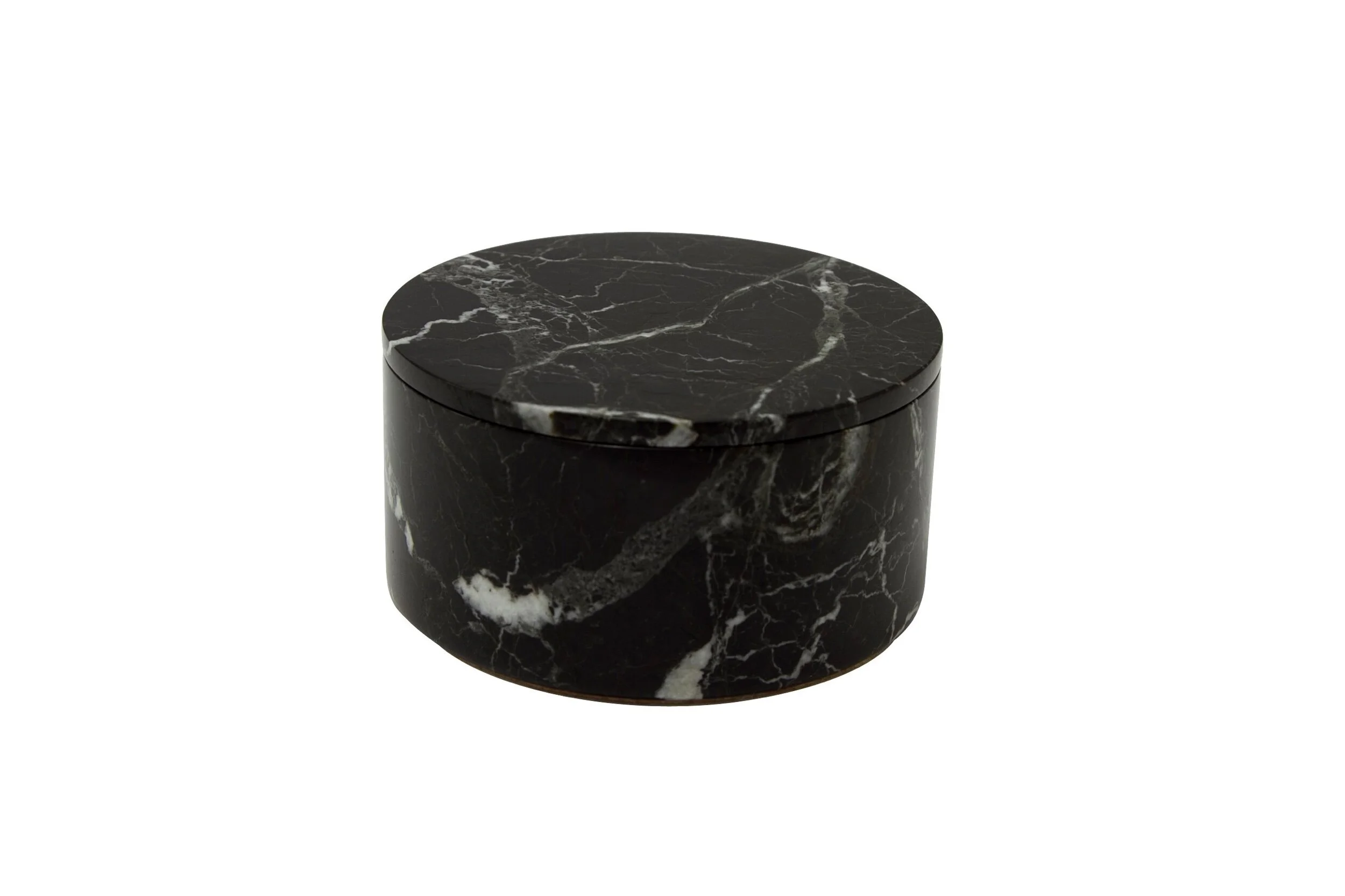 Designer Black Ivory Marble Keepsake Box Round